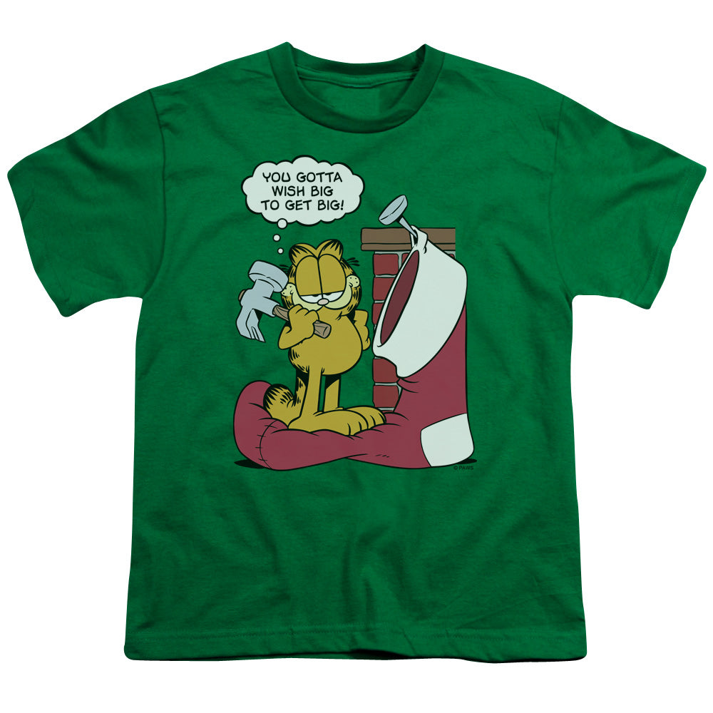 Garfield Wish Big Kids Youth T Shirt Kelly Green