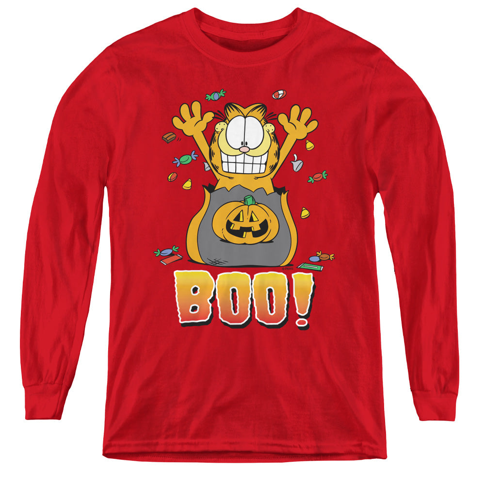 Garfield Boo! Long Sleeve Kids Youth T Shirt Red