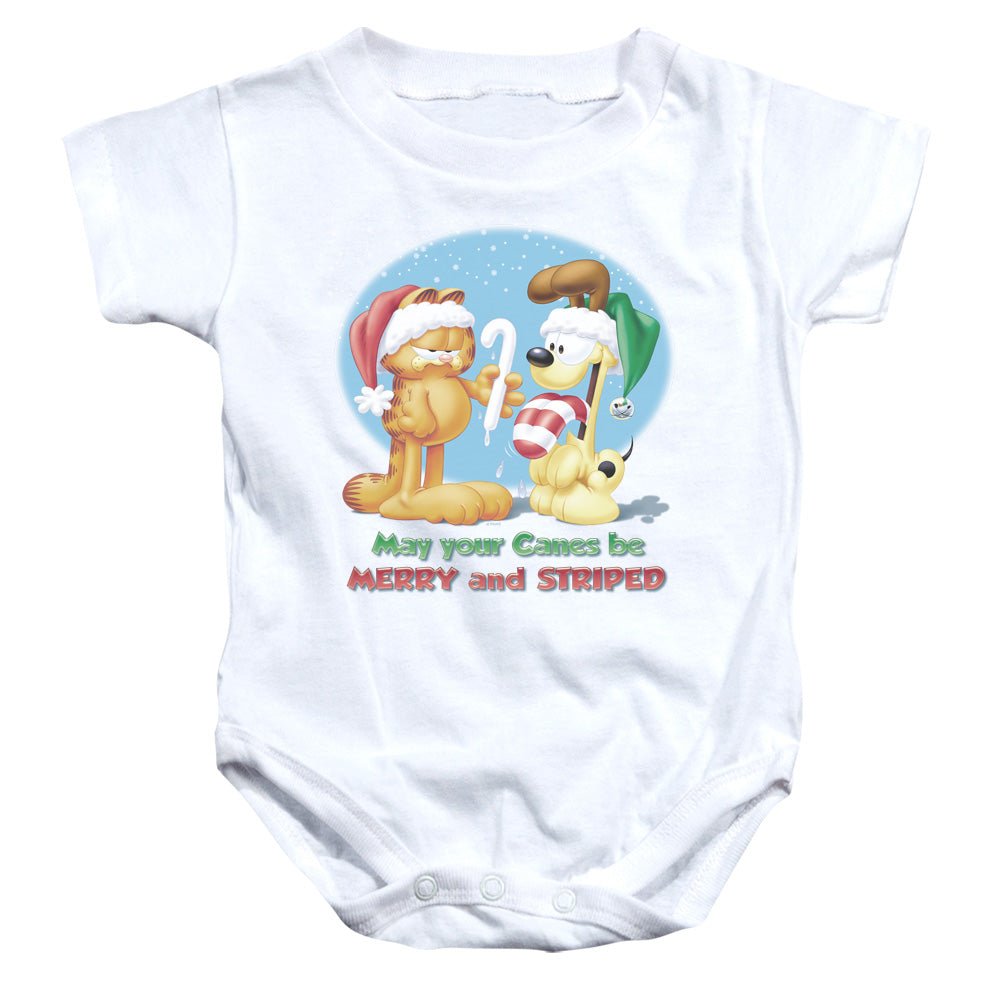 Garfield Merry and Striped Infant Baby Snapsuit White (6 Mos)