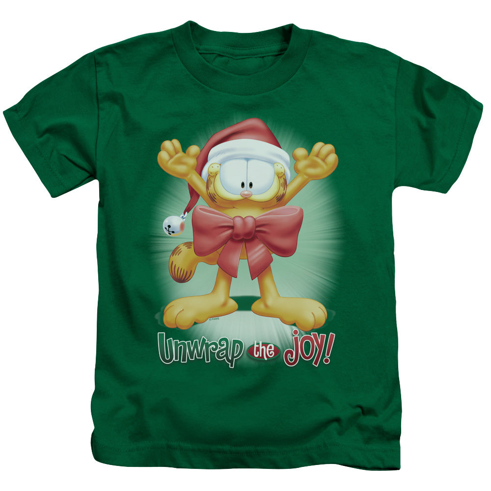 Garfield Unwrap the Joy! Juvenile Kids Youth T Shirt Kelly Green