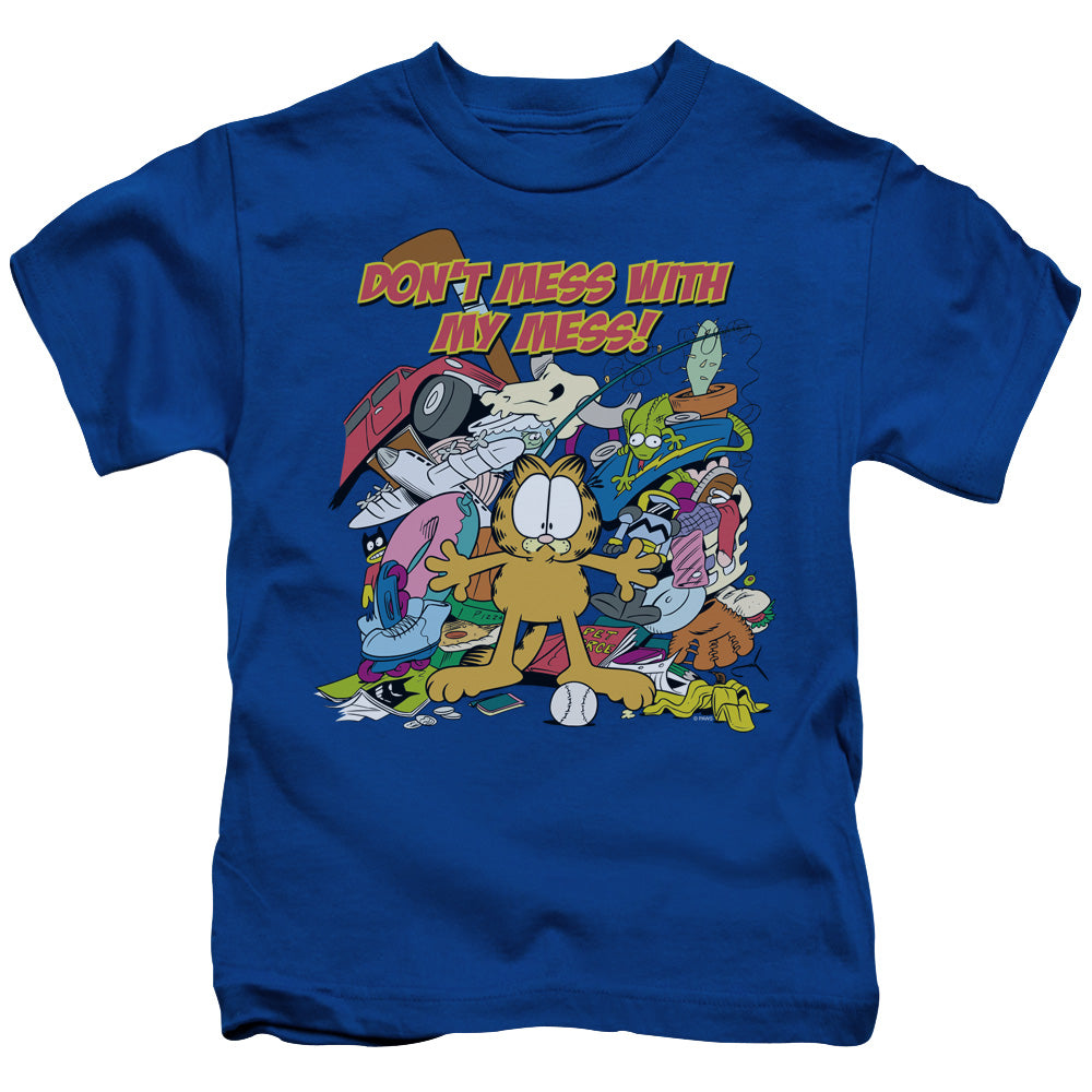 Garfield My Mess Juvenile Kids Youth T Shirt Royal Blue