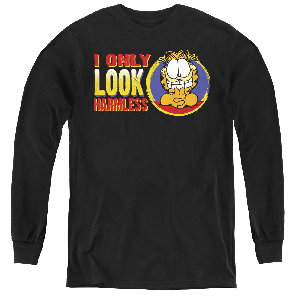 Garfield I Only Look Harmless Long Sleeve Kids Youth T Shirt Black