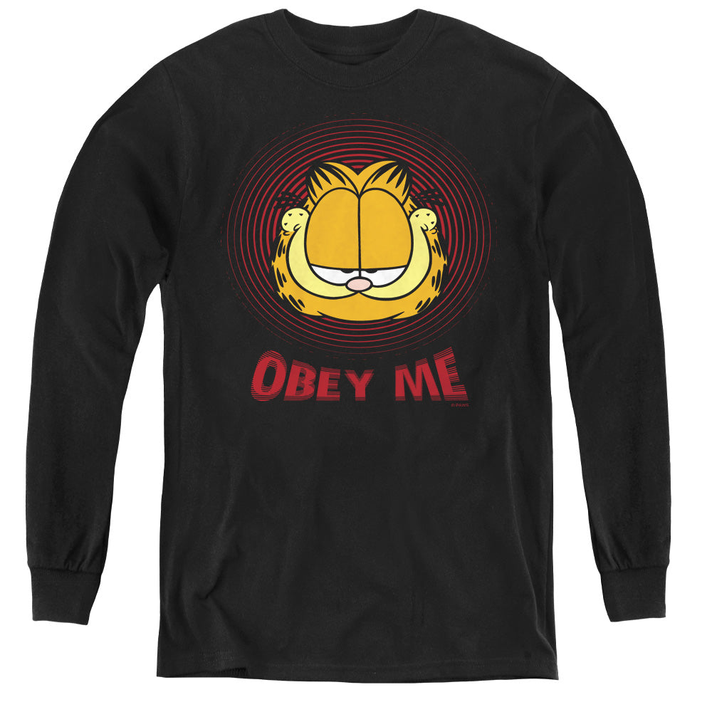 Garfield Obey Me Long Sleeve Kids Youth T Shirt Black