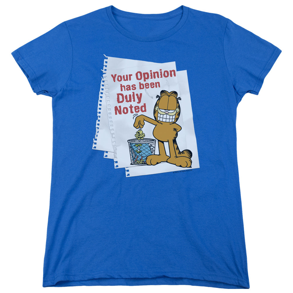 Garfield Duly Noted Womens T Shirt Royal Blue