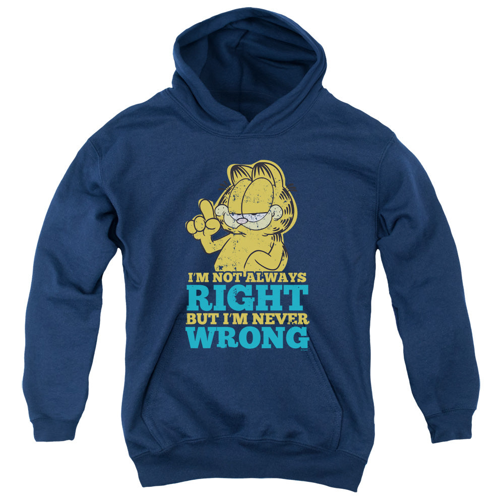 Garfield Never Wrong Kids Youth Hoodie Navy