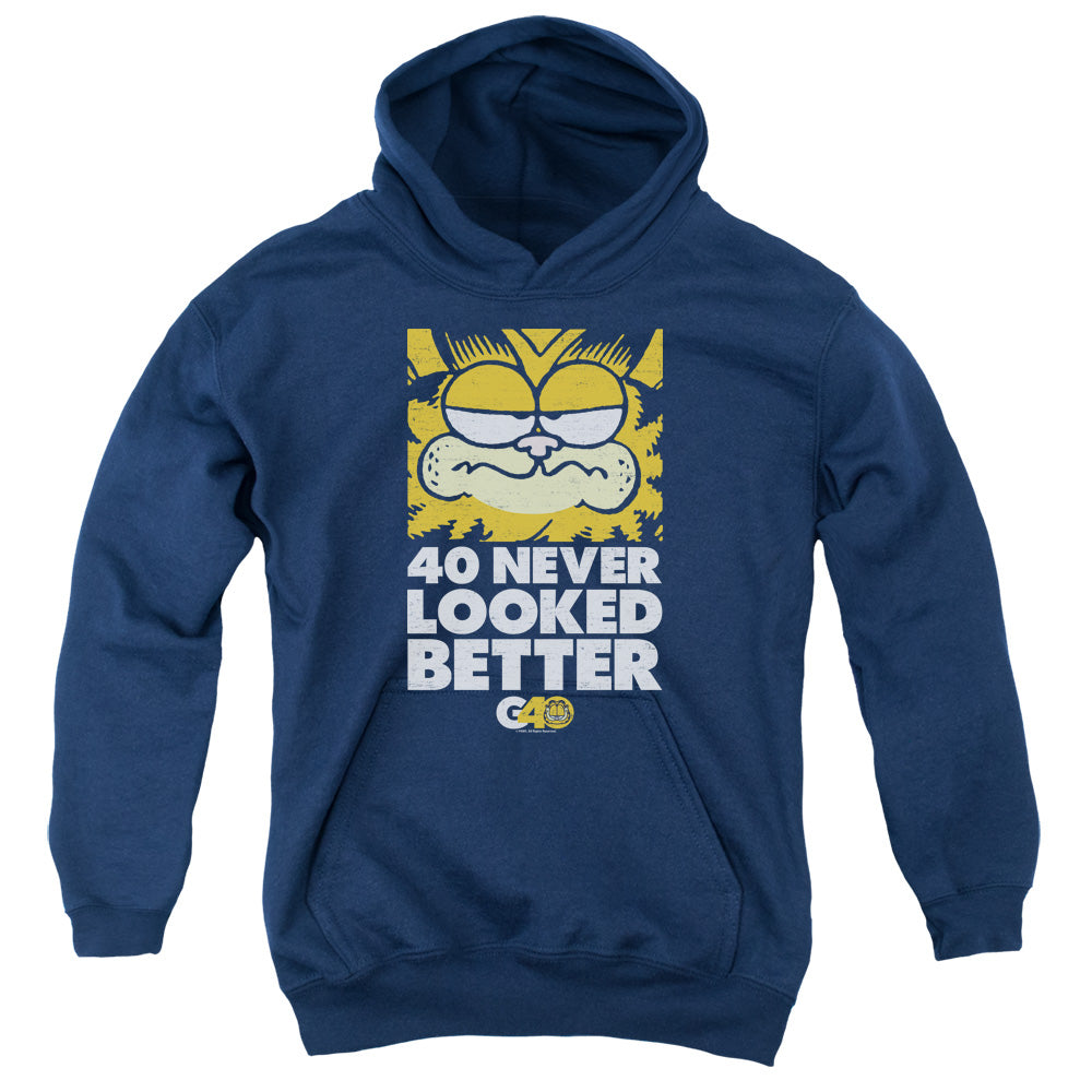 Garfield 40 Looks Kids Youth Hoodie Navy