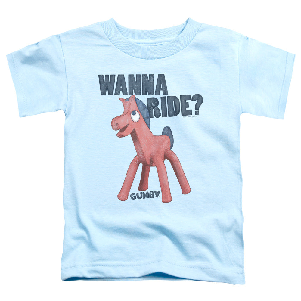 Gumby Wanna Ride Toddler Kids Youth T Shirt Light Blue
