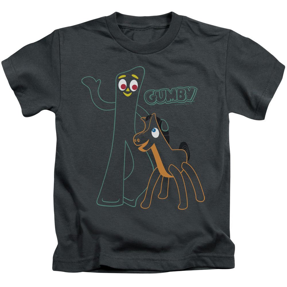 Gumby Outlines Juvenile Kids Youth T Shirt Charcoal