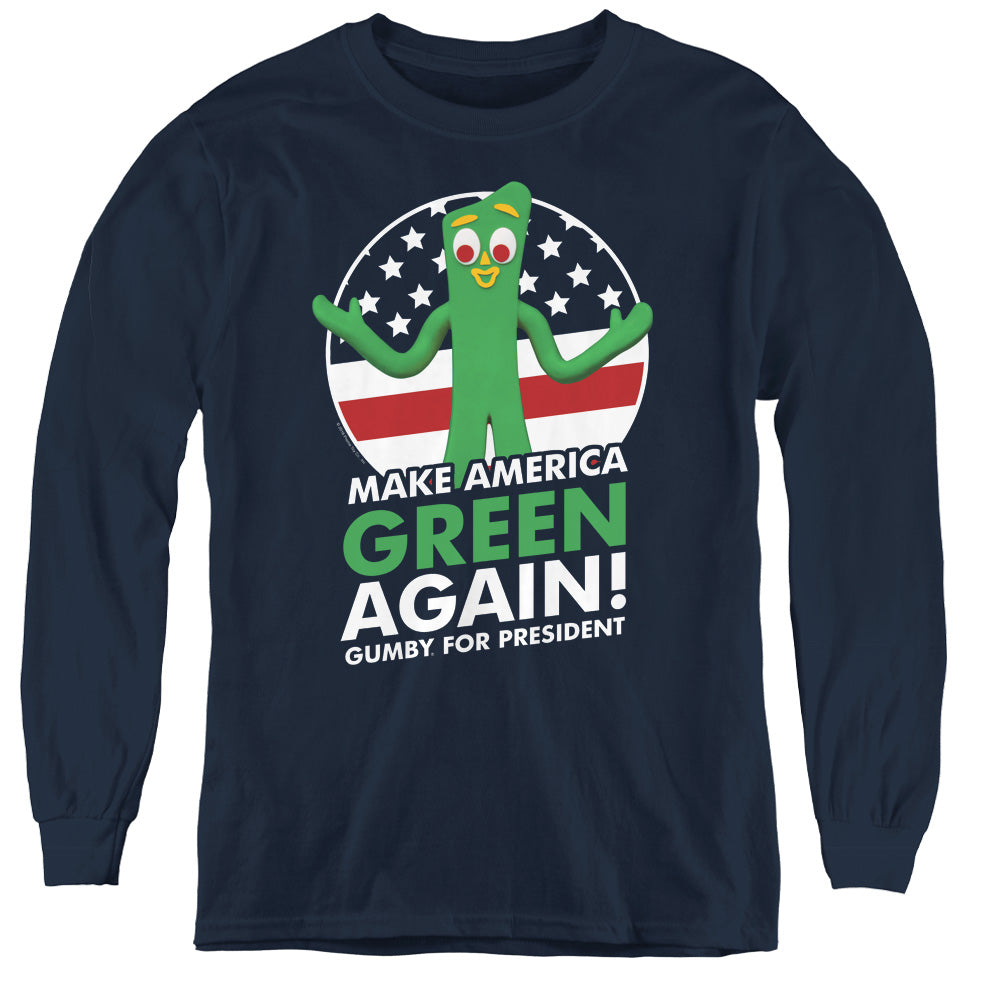Gumby for President Long Sleeve Kids Youth T Shirt Navy