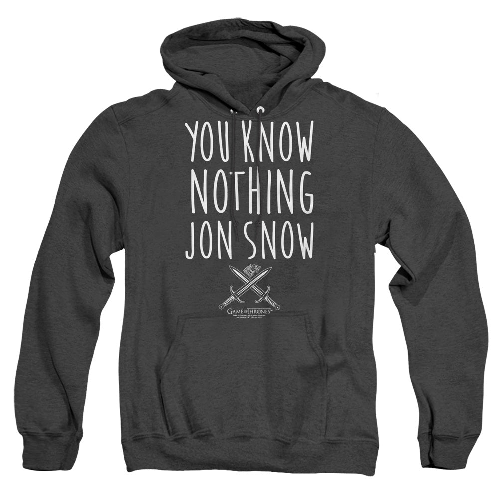Game Of Thrones You Know Nothing Jon Snow Mens Heather Hoodie Black Officially Licensed