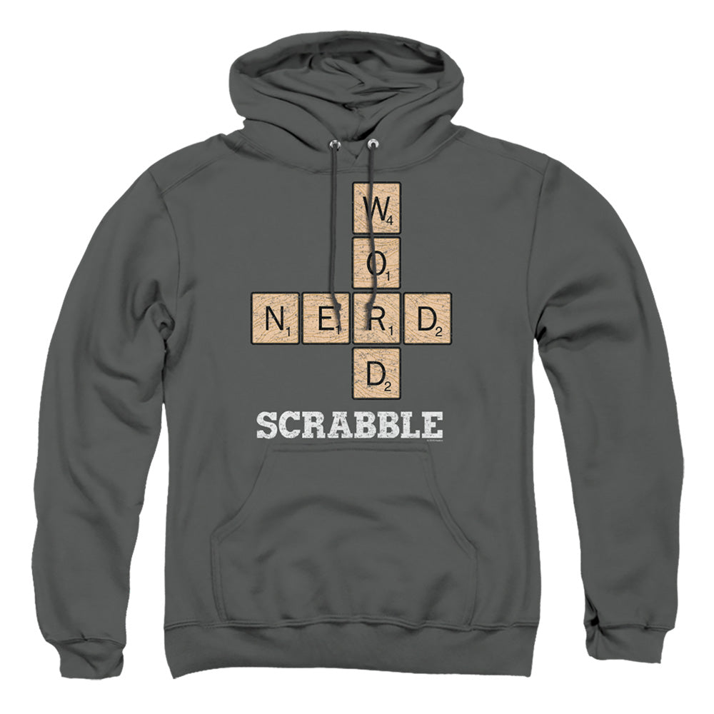 Scrabble Word Nerd Mens Hoodie Charcoal Officially Licensed