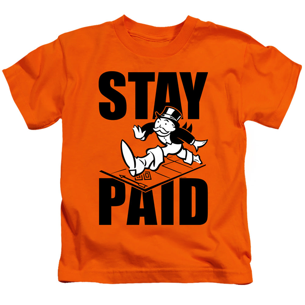 Monopoly Stay Paid Evergreen Juvenile Kids Youth T Shirt Orange