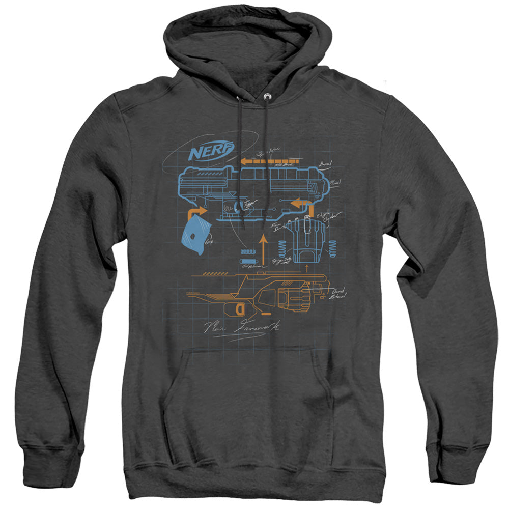 Nerf Deconstructed Nerf Gun Mens Heather Hoodie Black Officially Licensed