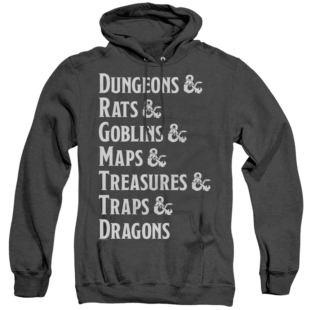 Dungeons And Dragons Dungeon List Mens Heather Hoodie Black Officially Licensed