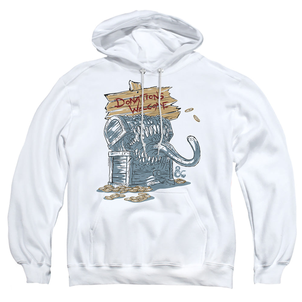 Dungeons And Dragons Donations Welcome Mimic Mens Hoodie White Officially Licensed
