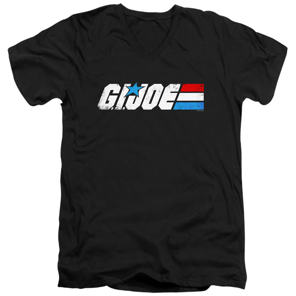 G.I. Joe Distressed Logo Mens Slim Fit V-Neck T Shirt Black Officially Licensed