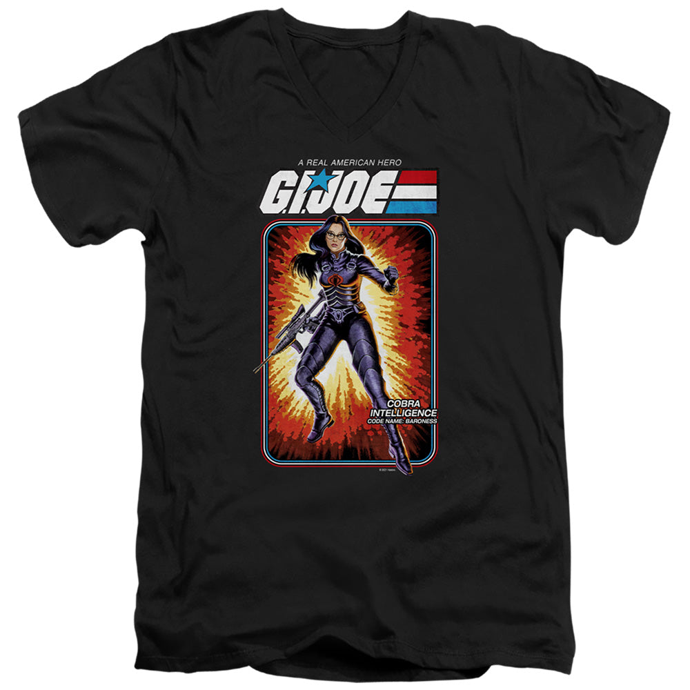 G.I. Joe Baroness Card Mens Slim Fit V-Neck T Shirt Black Officially Licensed