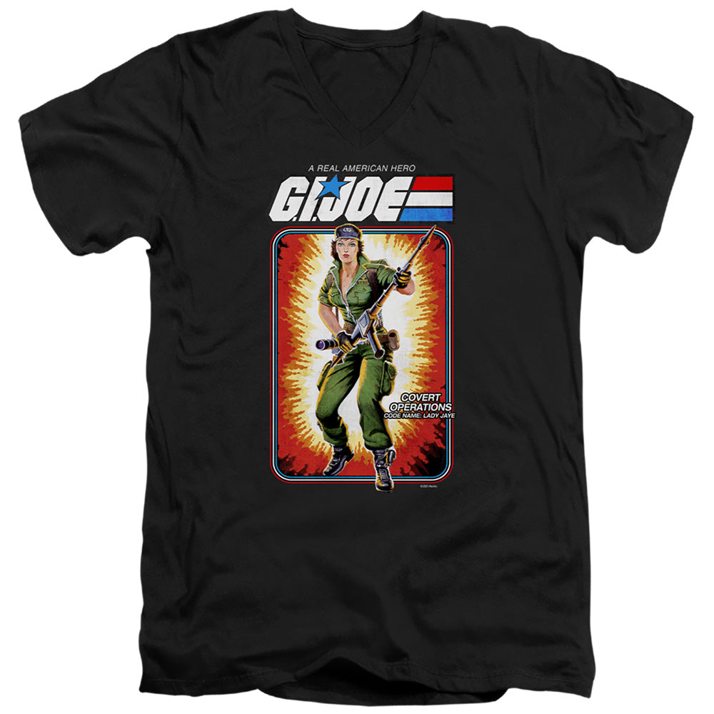 G.I. Joe Lady Jaye Card Mens Slim Fit V-Neck T Shirt Black Officially Licensed