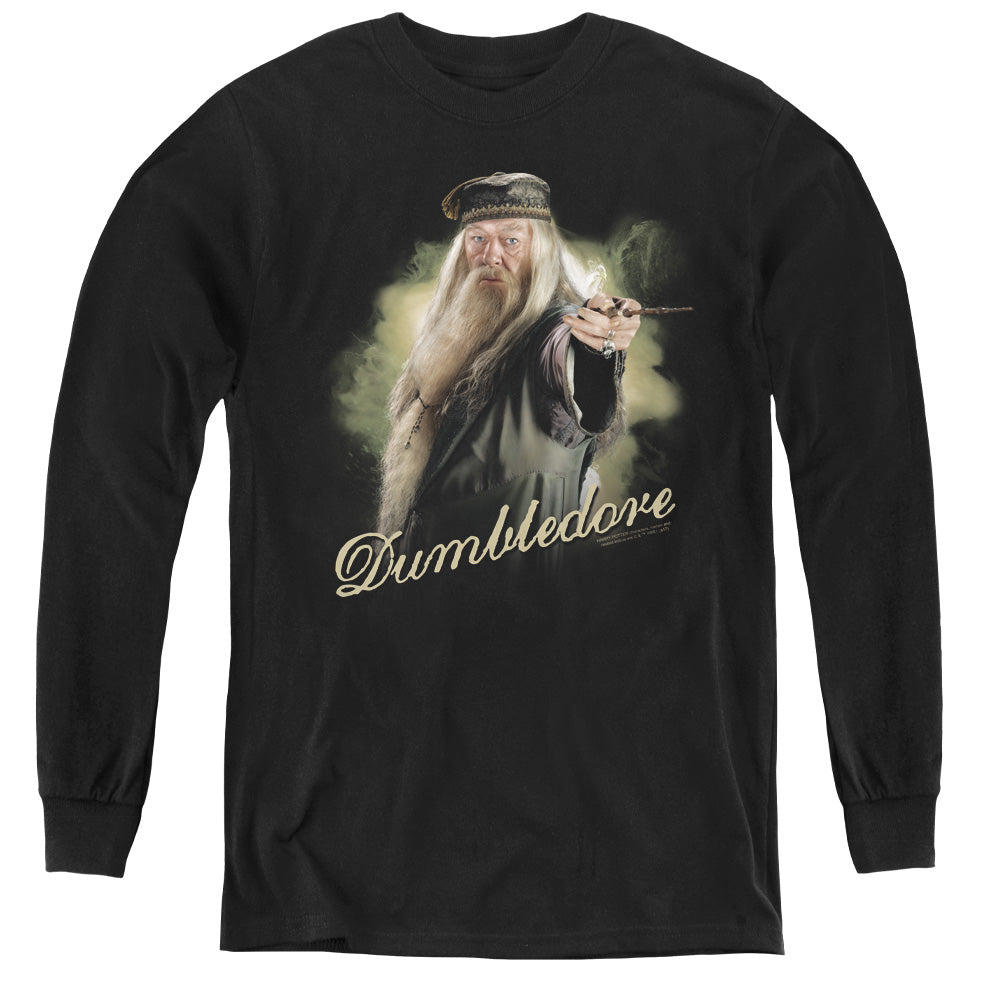 Harry Potter Dumbledore Wand Long Sleeve Kids Youth T Shirt Black