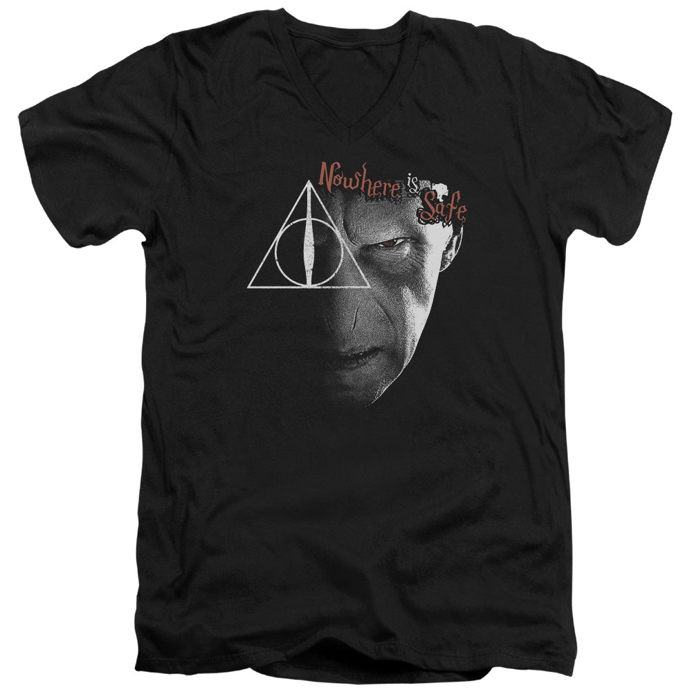 Harry Potter Nowhere is Safe Mens Slim Fit V-Neck T Shirt Black