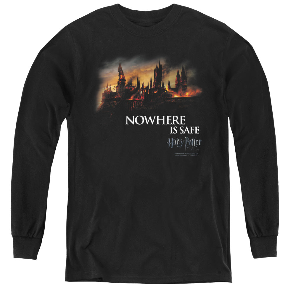 Harry Potter Burning Hogwarts Long Sleeve Kids Youth T Shirt Black