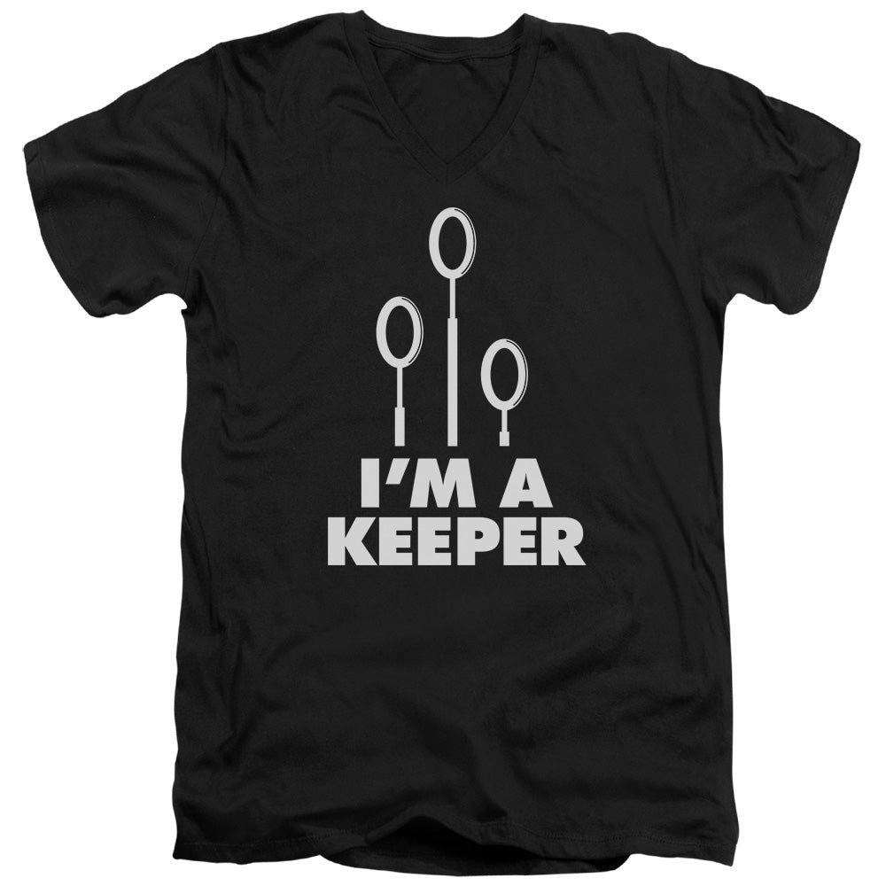 Harry Potter Keeper Mens Slim Fit V-Neck T Shirt Black