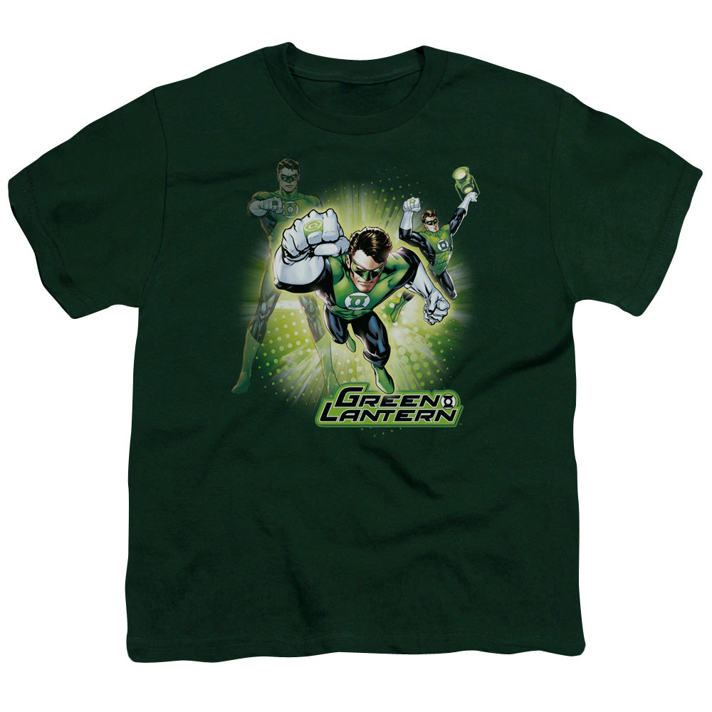 Justice League Lantern Burst Kids Youth T Shirt Hunter Green