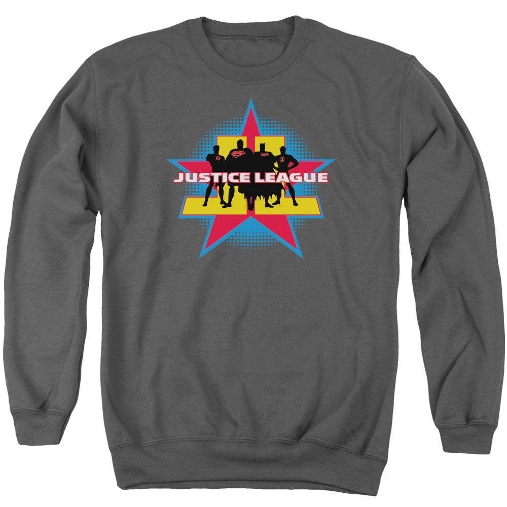 Justice League Stand Tall Mens Crewneck Sweatshirt Charcoal