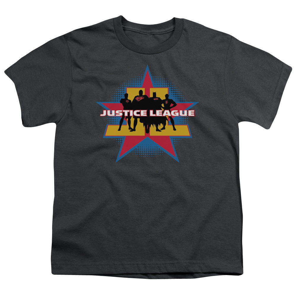 Justice League Stand Tall Kids Youth T Shirt Charcoal