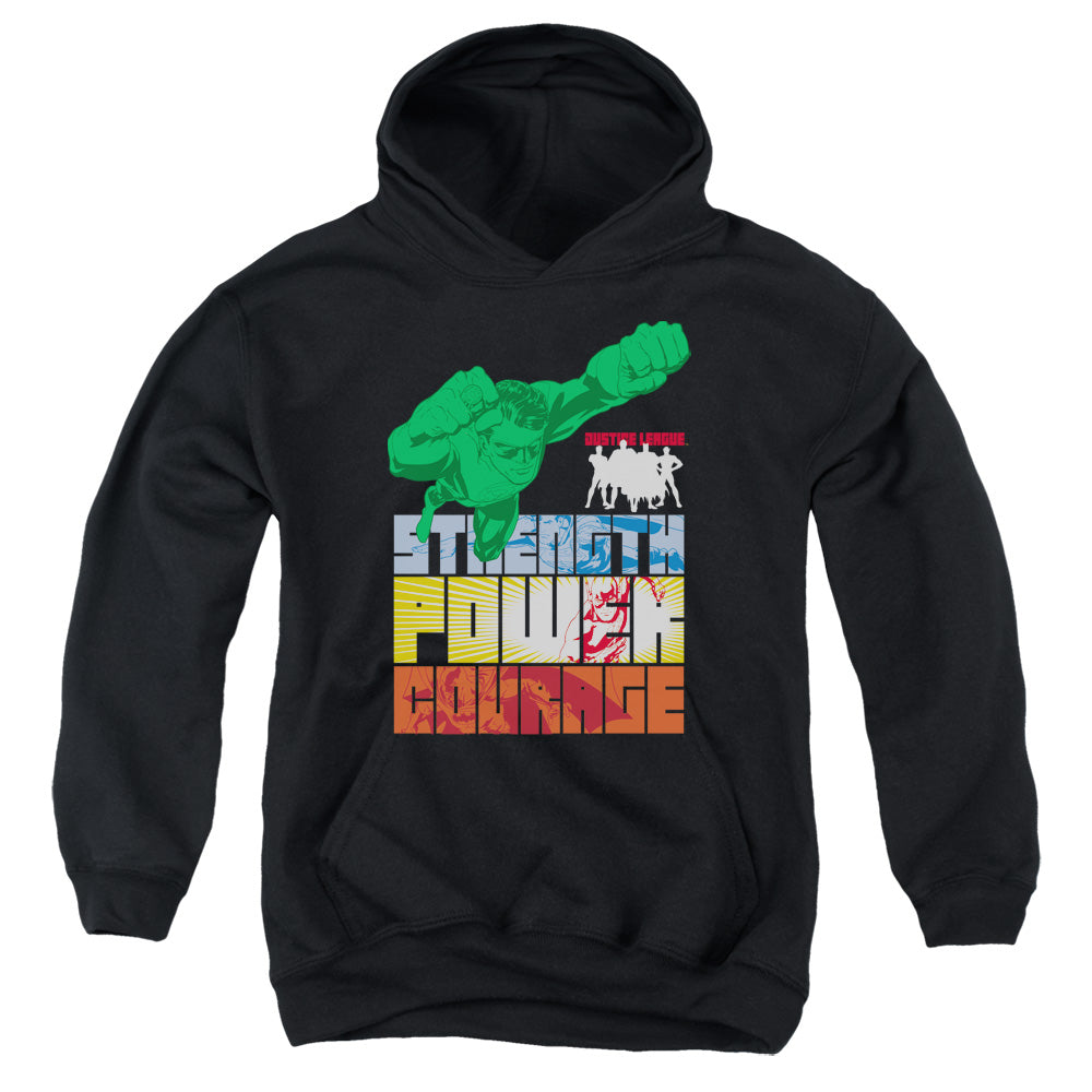 Justice League Heroic Qualities Kids Youth Hoodie Black