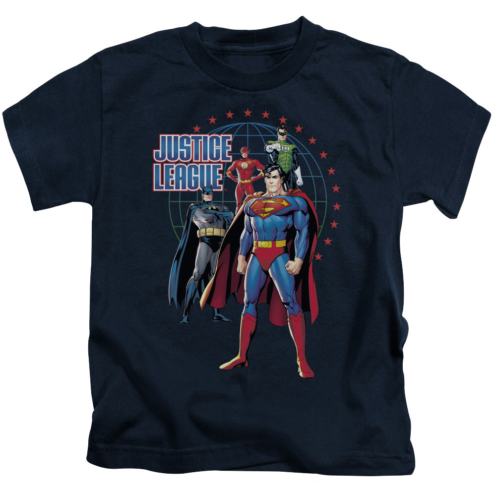 Justice League Protectors Juvenile Kids Youth T Shirt Navy Blue