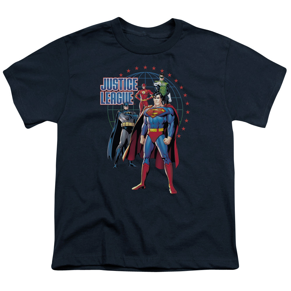 Justice League Protectors Kids Youth T Shirt Navy Blue