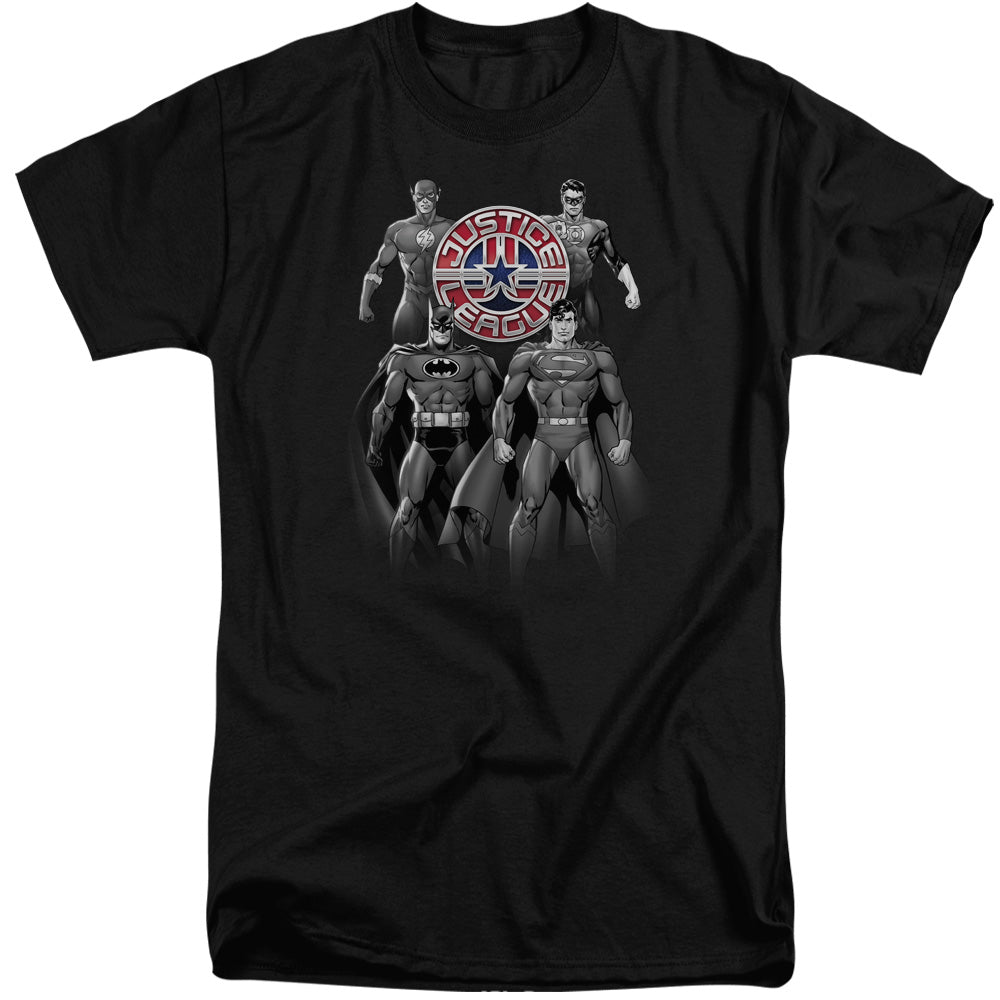 Justice League Shades of Gray Mens Tall T Shirt Black