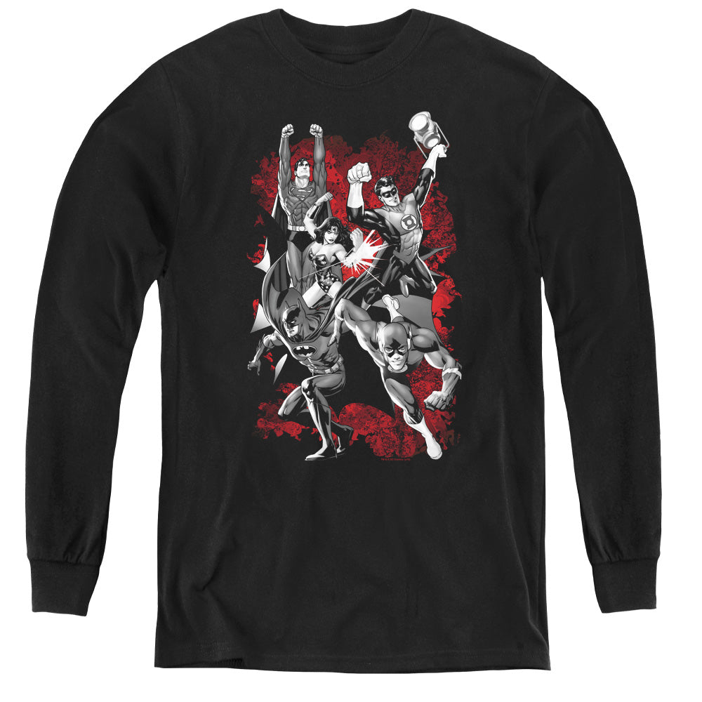 Justice League Justice League Explosion Long Sleeve Kids Youth T Shirt Black