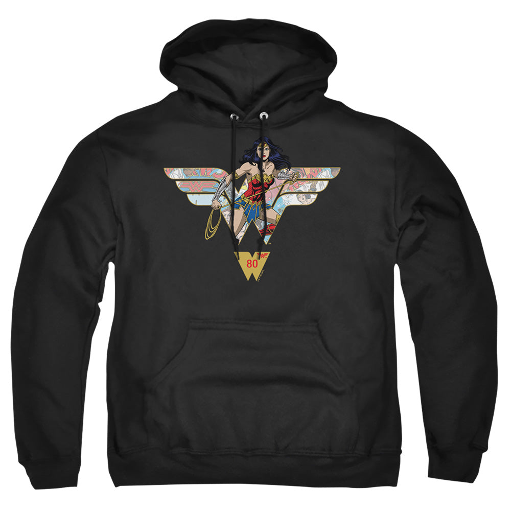 Wonder Woman Ww 80Th Collage Logo Mens Hoodie Black Officially Licensed