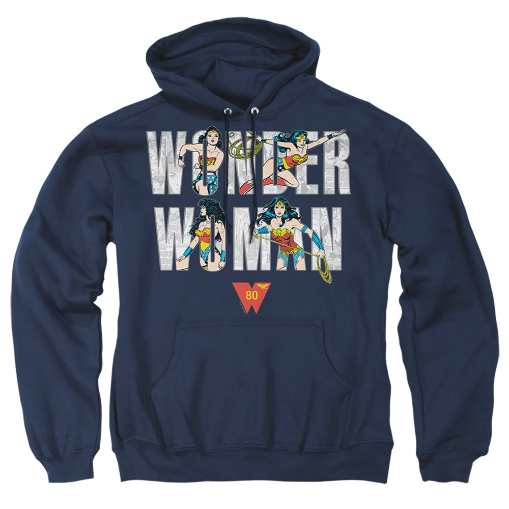 Wonder Woman Ww 80Th Illustrated Type Mens Hoodie Navy Officially Licensed