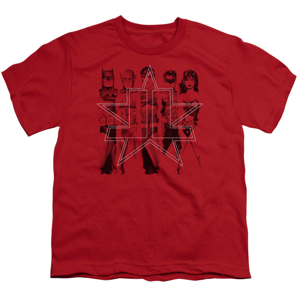 Justice League Five Stars Kids Youth T Shirt Red