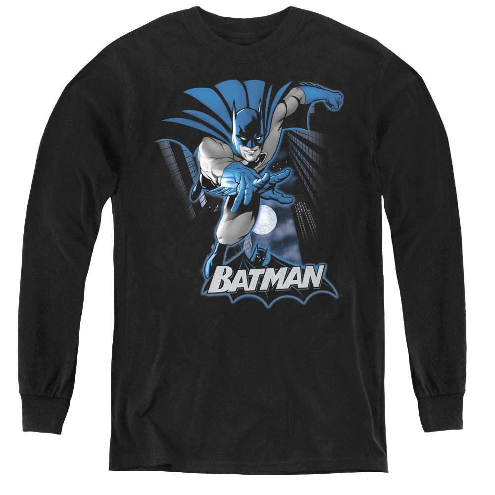 Justice League Batman Blue & Gray Long Sleeve Kids Youth T Shirt Black