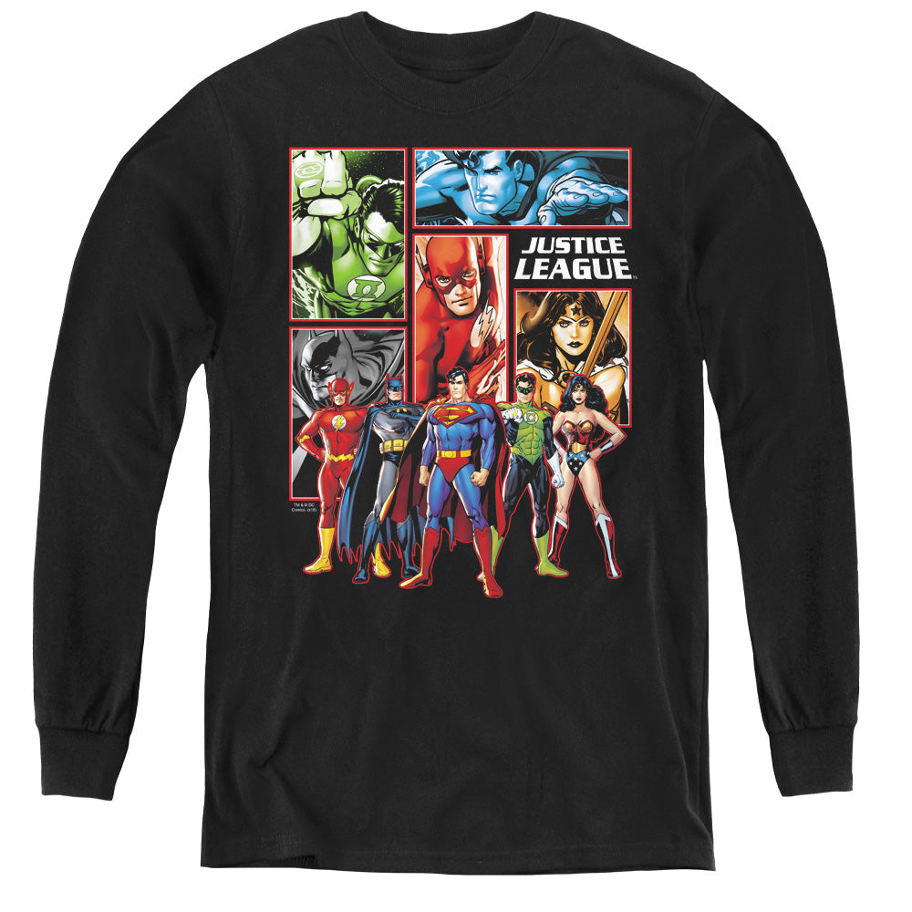 Justice League Justice League Panels Long Sleeve Kids Youth T Shirt Black