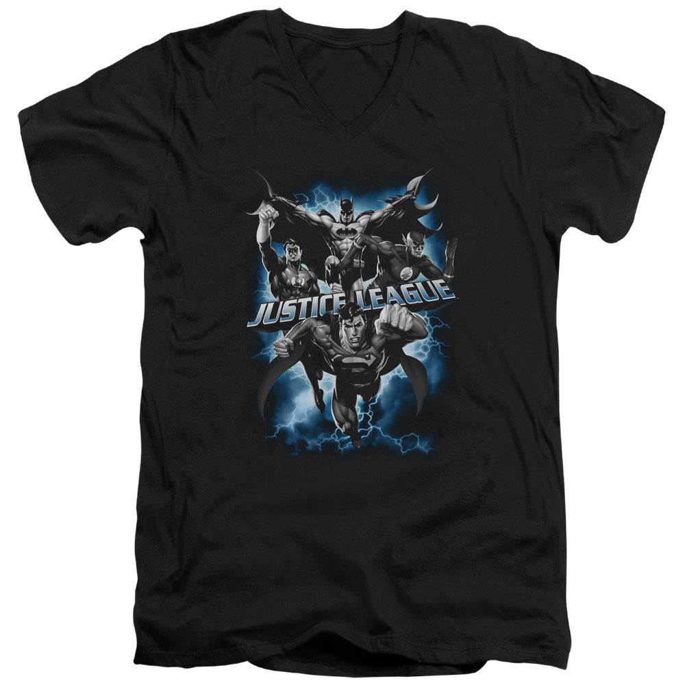 Justice League Justice Storm Mens Slim Fit V-Neck T Shirt Black