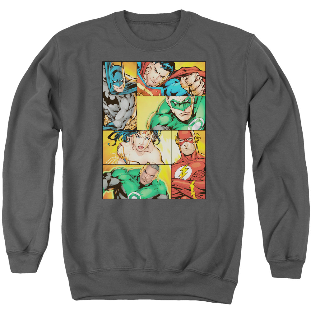 Justice League Hero Boxes Mens Crewneck Sweatshirt Charcoal