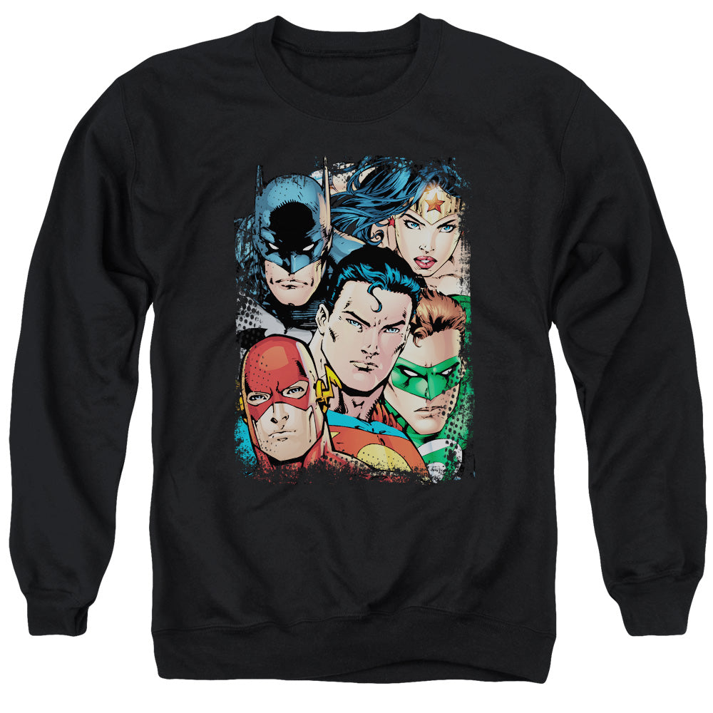 Justice League Up Close and Personal Mens Crewneck Sweatshirt Black