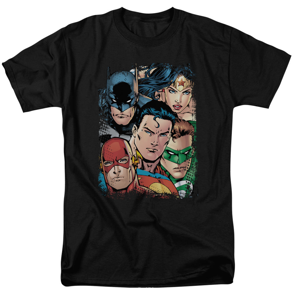 Justice League Up Close and Personal Mens T Shirt Black