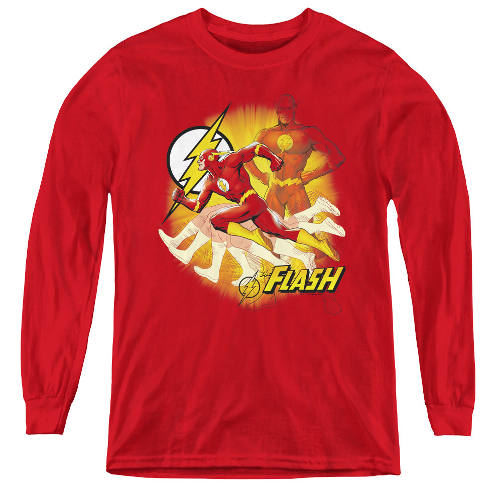 Justice League Lightning Fast Long Sleeve Kids Youth T Shirt Red
