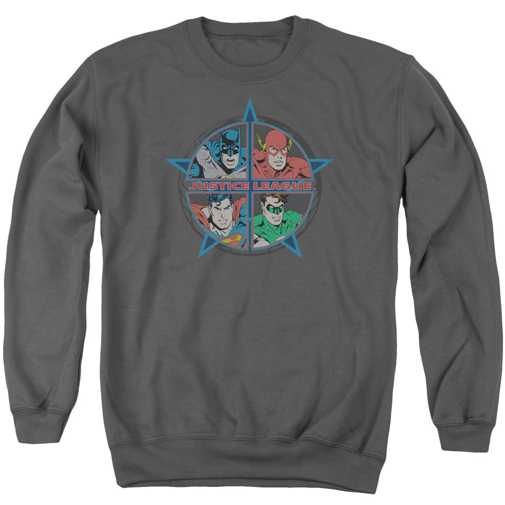 Justice League Four Heroes Mens Crewneck Sweatshirt Charcoal