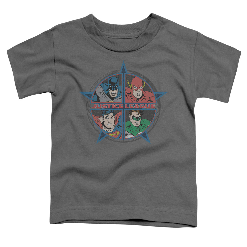 Justice League Four Heroes Toddler Kids Youth T Shirt Charcoal