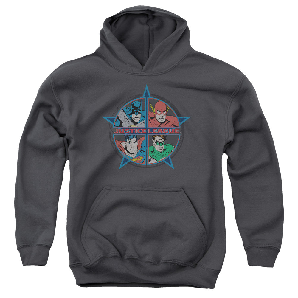 Justice League Four Heroes Kids Youth Hoodie Charcoal