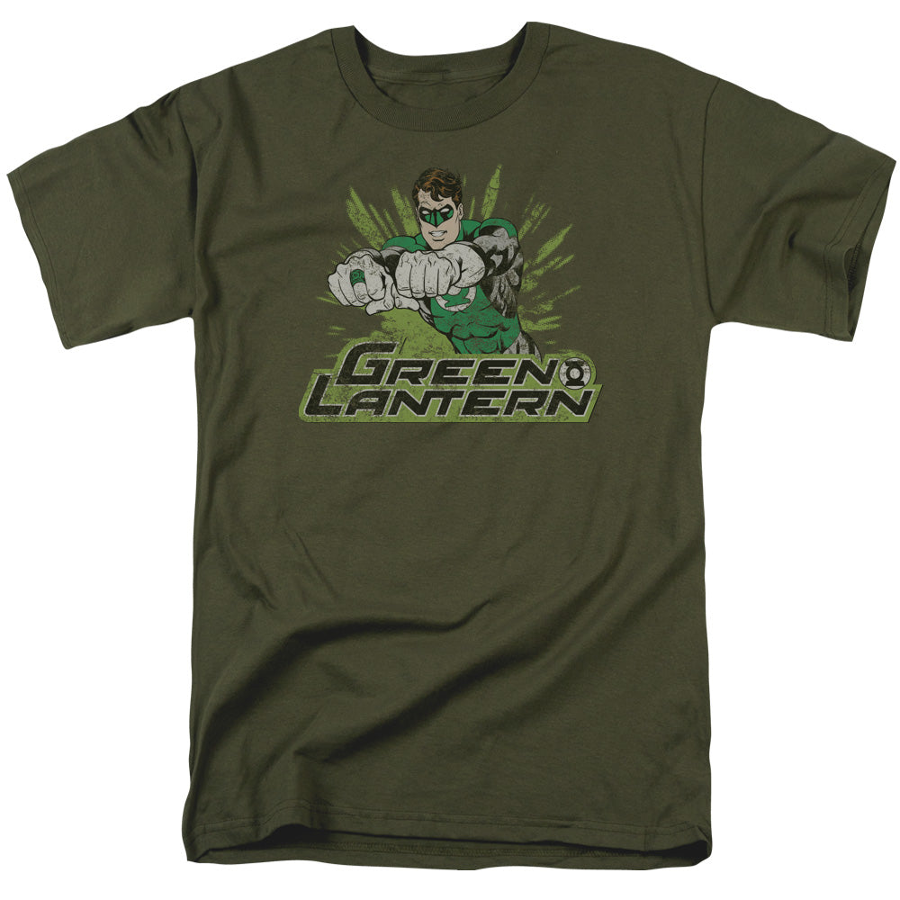 Justice League Green Lantern Rough Distress Mens T Shirt Military Green