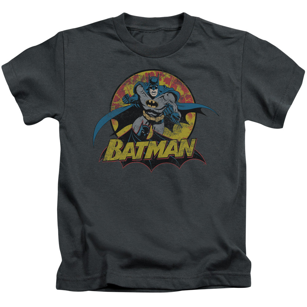 Justice League Batman Rough Distress Juvenile Kids Youth T Shirt Charcoal