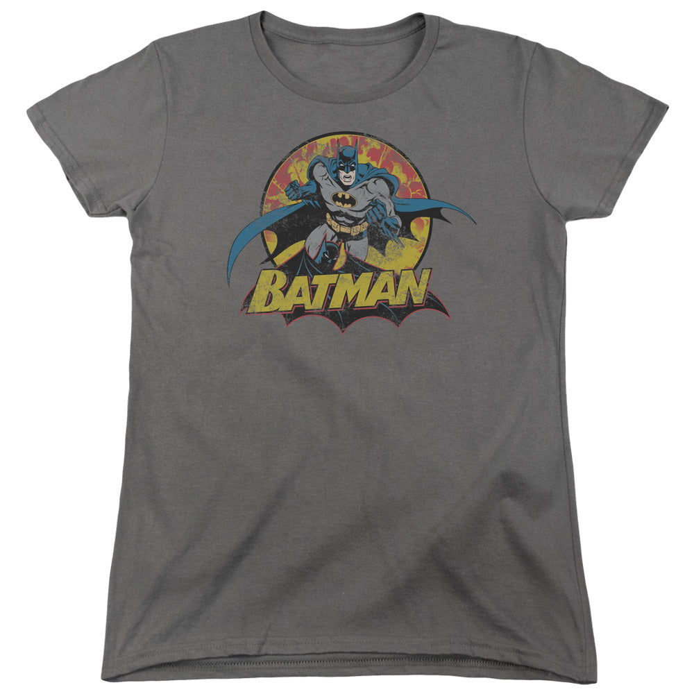 Justice League Batman Rough Distress Womens T Shirt Charcoal